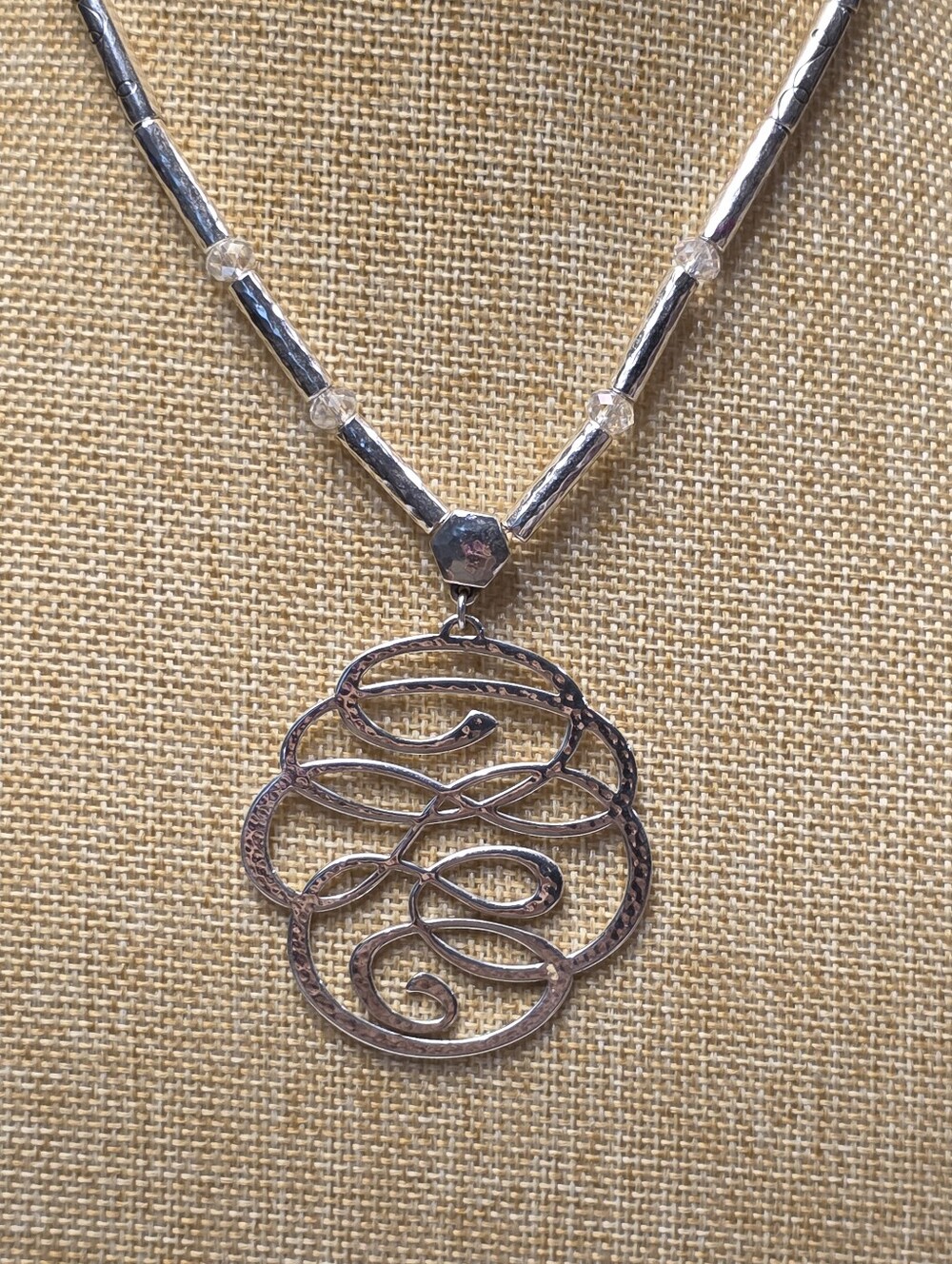 Brighton Silver Scribble Hammered Scroll Statement Necklace Adjustable Extender